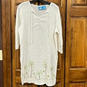 Blue Island Large Gauze Swim Cover, Blouse,  with embroidered Palm Trees